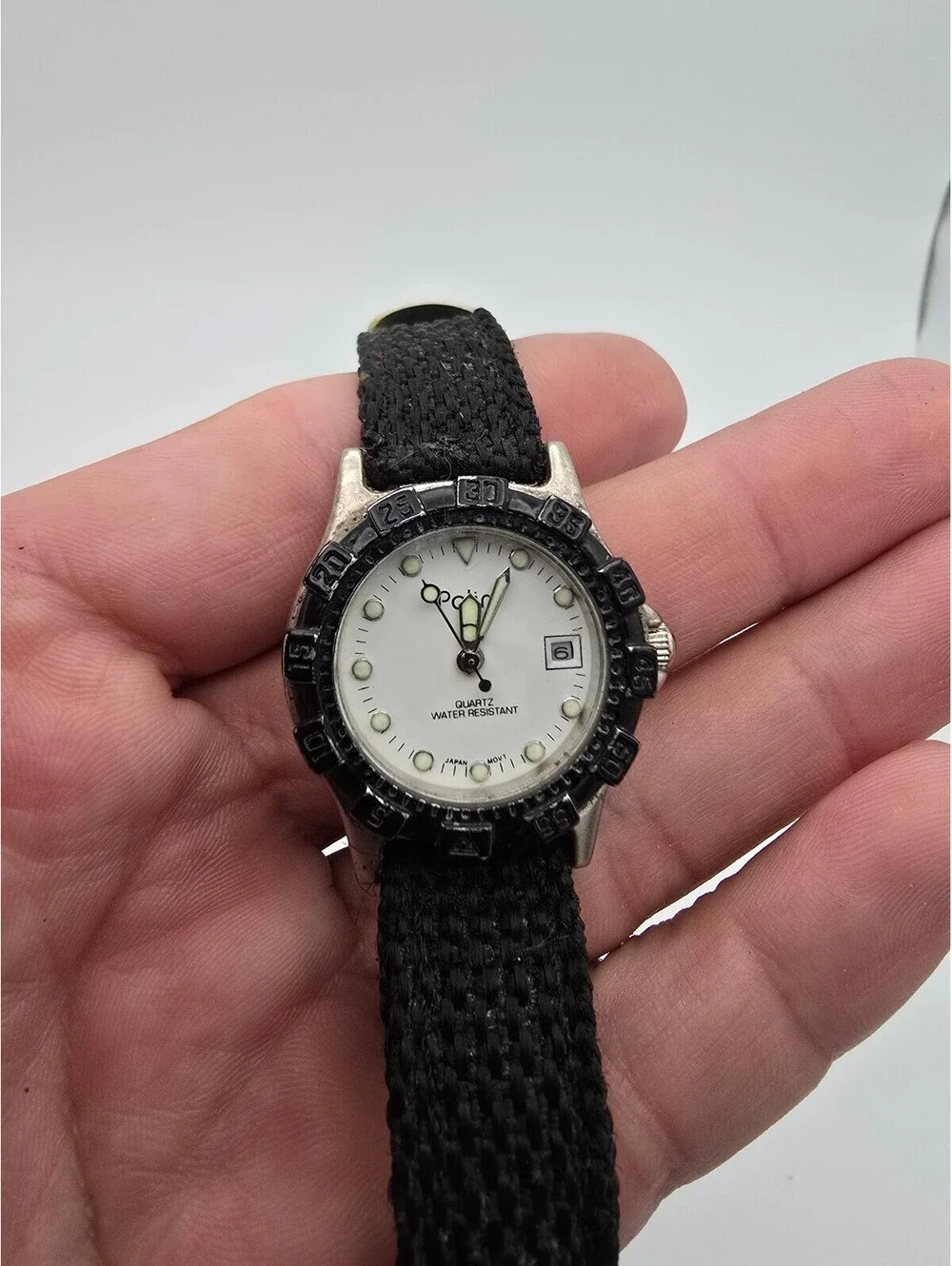 Polini Quartz Analog Watch Water-Resistant Date White Dial Black Fabric Strap